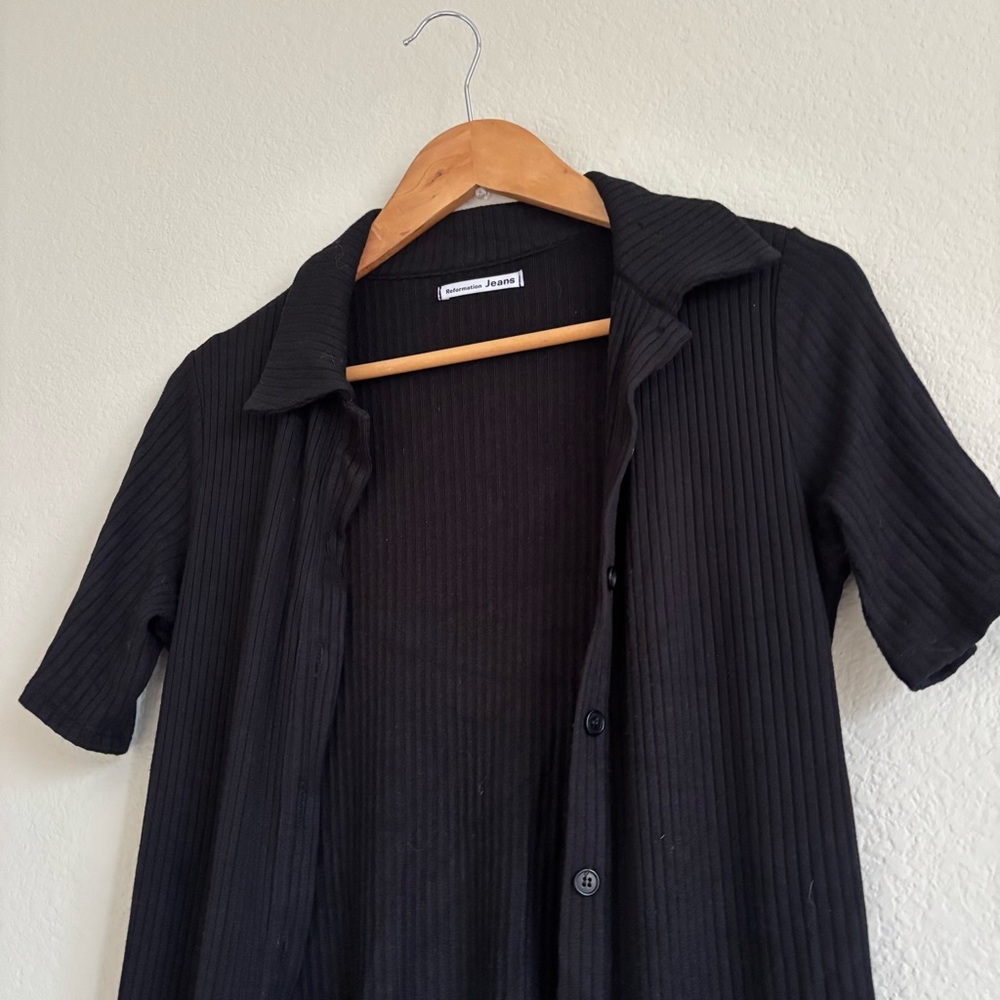 Reformation Black Ribbed Button-Front Midi Dress - Picture 7 of 13